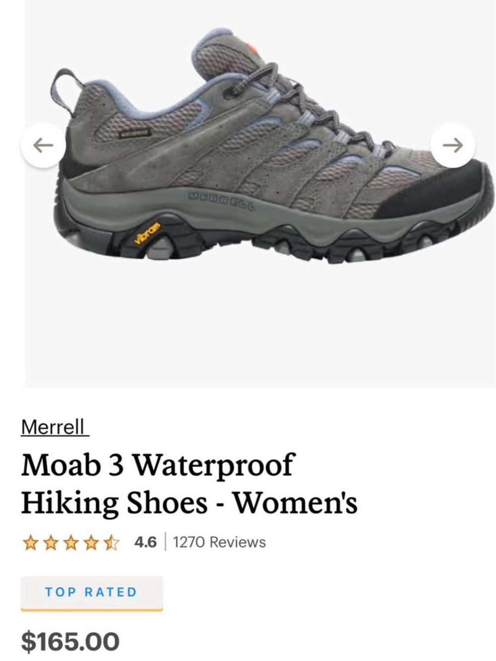 Merrell Women's Moab 3 Waterproof Hiking Shoes - Gray with Black Accents
